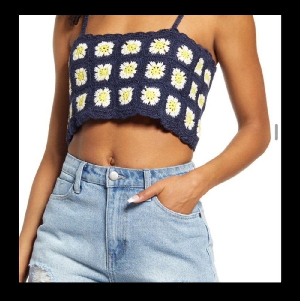 Nordstrom Floral Navy Crochet Crop Top